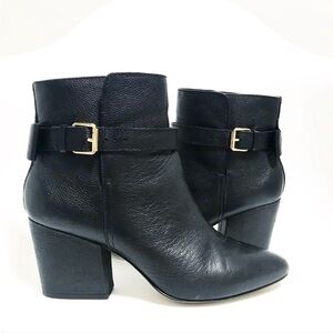 Kate Spade Black Pebbled Patent Leather Booties.
